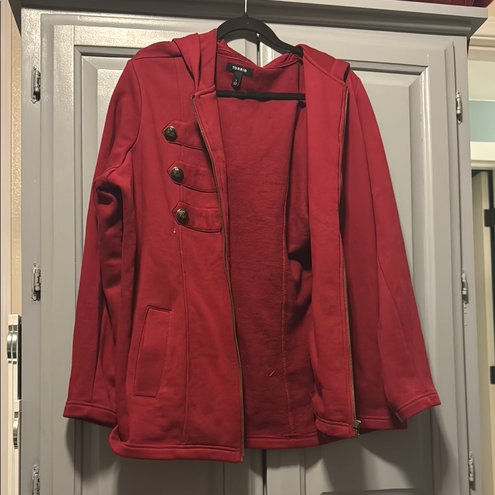 Torrid Red Trench Coat with Hood and Toggle Closures